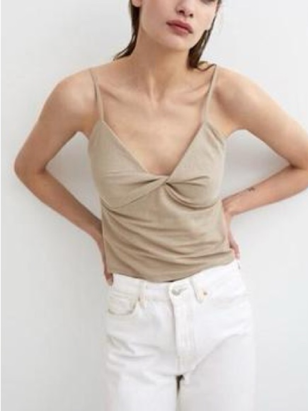 ZARA - Neutral Twist-Front Spaghetti Strap Camisole Top - Size : S